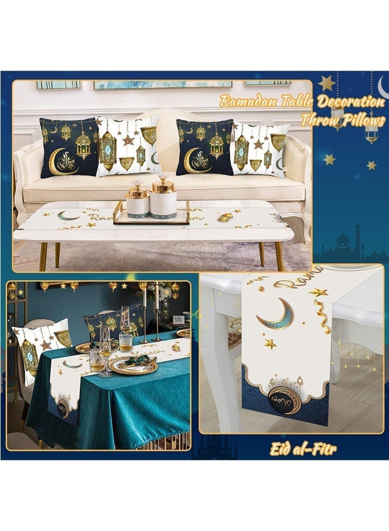 Topyich Ramadan Decorations, Ramadan Table Runner, Ramadan Pillow Covers, Ramadan Table Decorations with Table Runner and 4 PCS Decorative Pillow Covers - Image 4